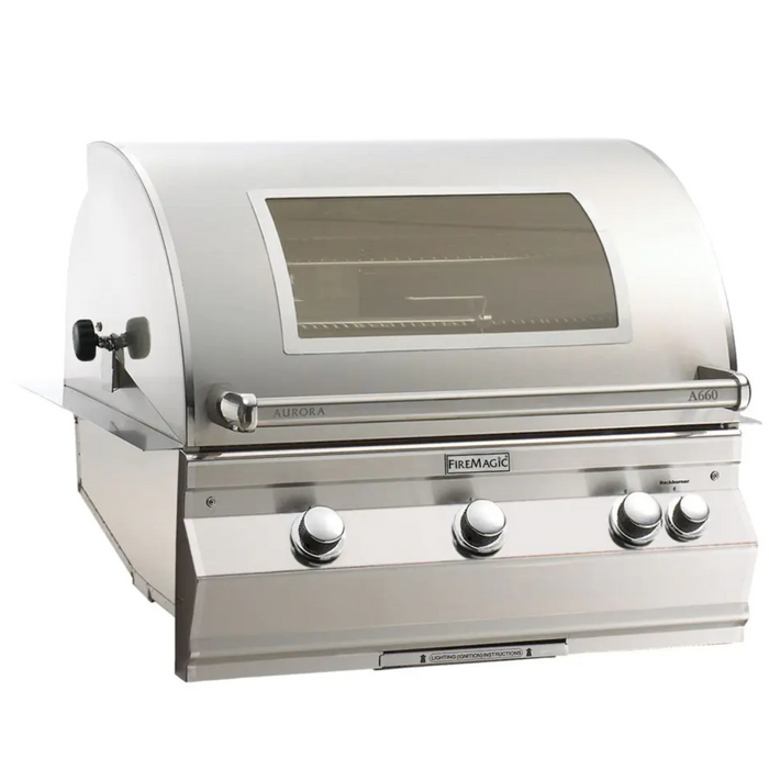 Fire Magic Aurora A660I 30" Built-in Outdoor Grill with One Infrared Burner, Magic View Window, Rotisserie & Analog Thermometer - A660I-8LA-W