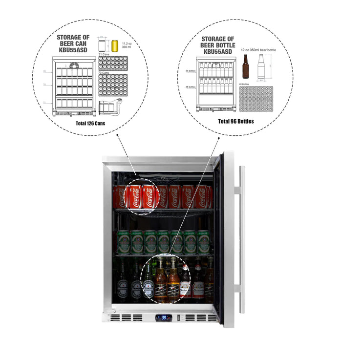 KingsBottle 23.5" Undercounter Single Zone Beverage Center with 126 Can Capacity KBU55M