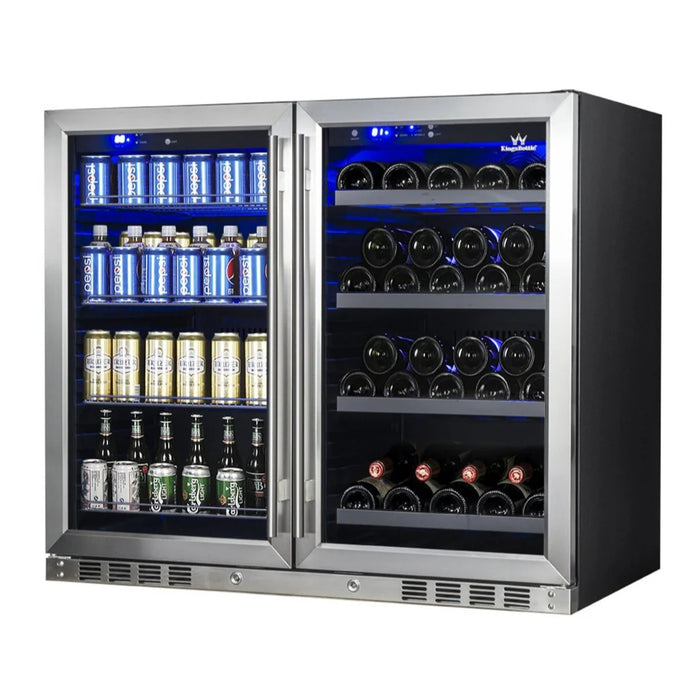 KingsBottle 38.8" Undercounter Dual Zone Wine & Beverage Center with 28 Bottle & 100 Can Capacity KBU28LRX