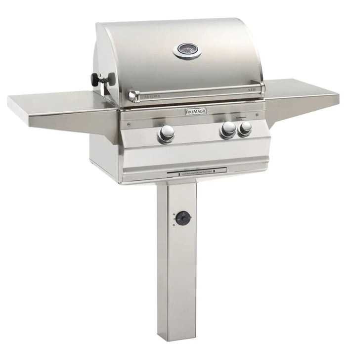 Fire Magic Aurora A430S 24" In-Ground Post Mount Outdoor Natural Gas Grill with Rotisserie & Analog Thermometer - A430S-8EAP-G6