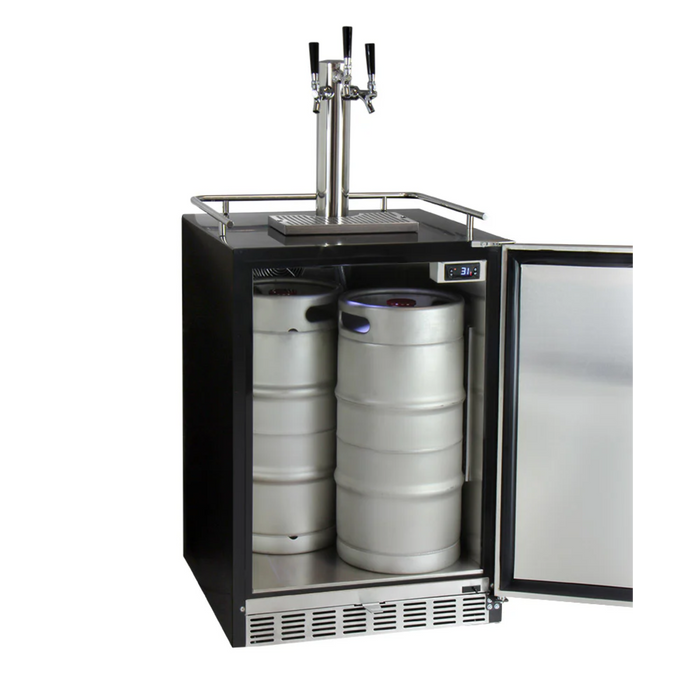 Kegco 24" Triple Faucet Freestanding or Built-in Indoor Kegerator - HK38BSU-3