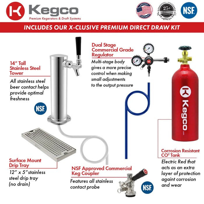 Kegco 24" Single Faucet Freestanding or Built-In Outdoor Kegerator - HK38SSU-1