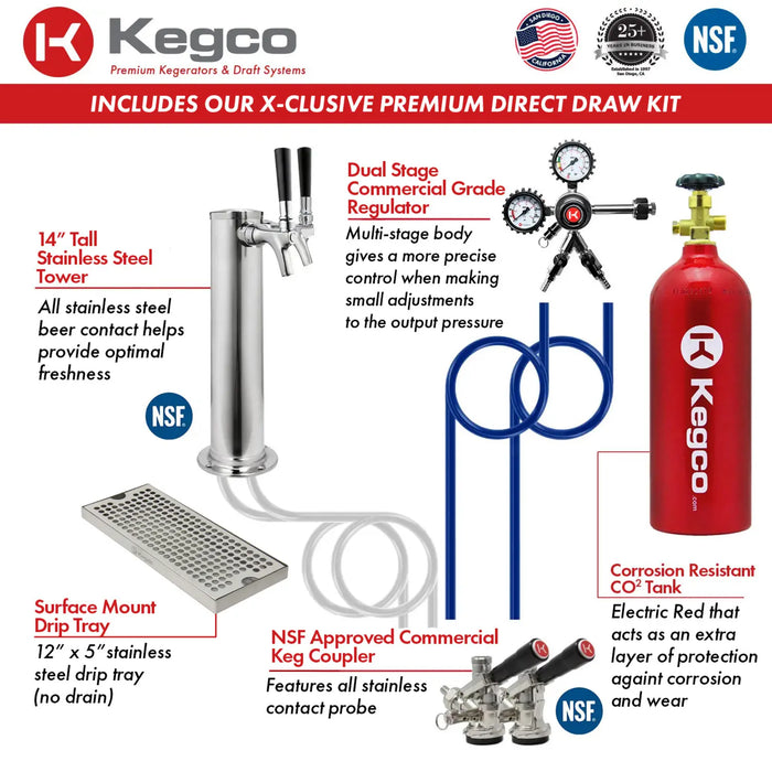 Kegco 24" Dual Faucet Freestanding or Built-in Outdoor Kegerator - HK38SSU-2