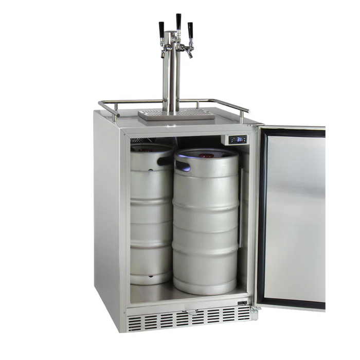 Kegco 24" Triple Faucet Freestanding or Built-in Outdoor Kegerator - HK38SSU-3