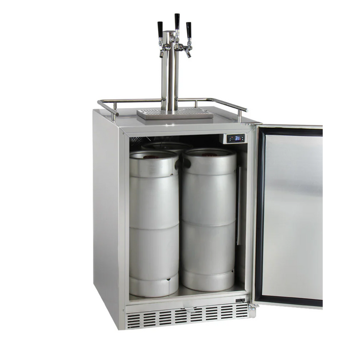 Kegco 24" Triple Faucet Freestanding or Built-in Outdoor Kegerator - HK38SSU-3