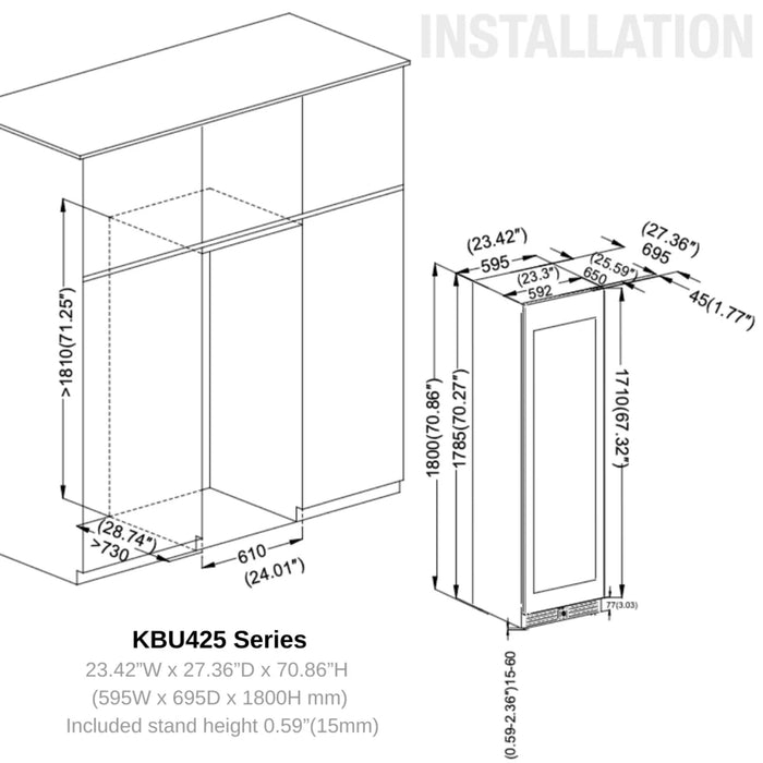 KingsBottle 23.5" Single Zone Beverage Center with 630 Cans Capacity KBU425BX