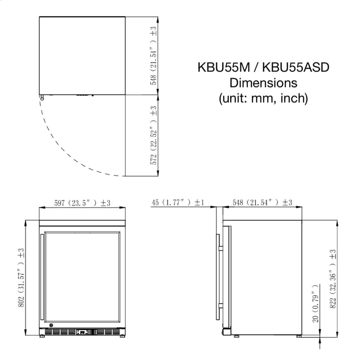 KingsBottle 23.5" Undercounter Single Zone Beverage Center with 126 Can Capacity KBU55M