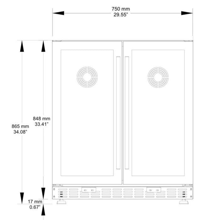 KingsBottle 29.5" Undercounter Dual Zone Wine and Beverage Center with 31 Bottle & 58 Can Capacity KBUSF66BW-BP