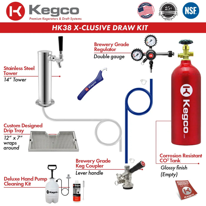 Kegco 24" Single Faucet Freestanding or Built-In Indoor Kegerator - HK38BSU-1