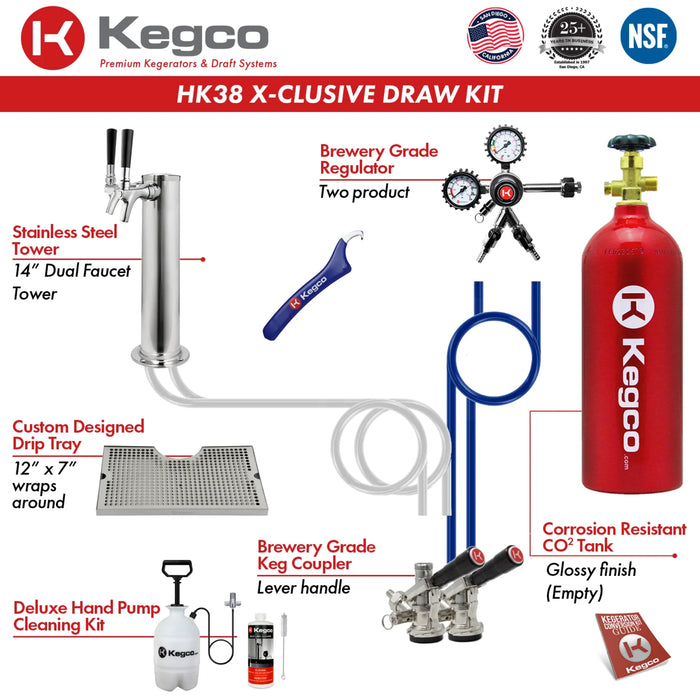 Kegco 24" Dual Faucet Freestanding or Built-in Indoor Kegerator - HK38BSU-2