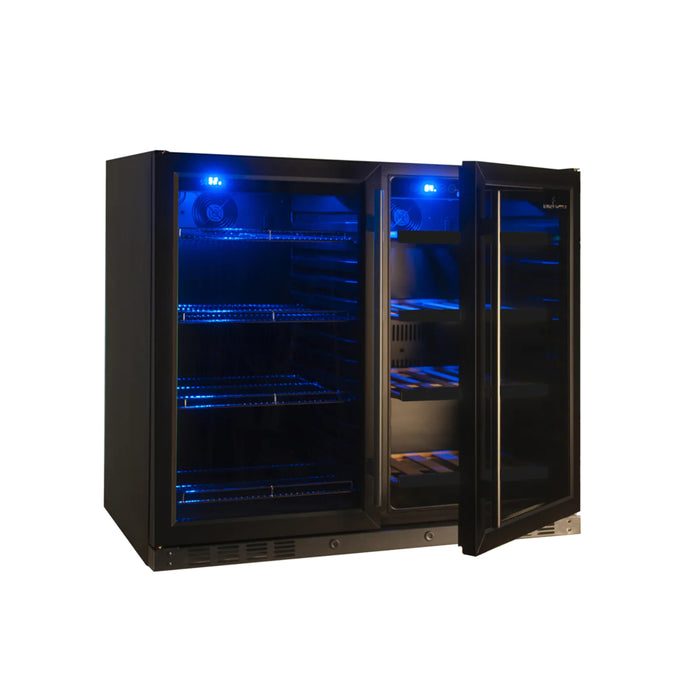 KingsBottle 38.8" Undercounter Dual Zone Wine & Beverage Center with 28 Bottle & 100 Can Capacity KBU28LRX