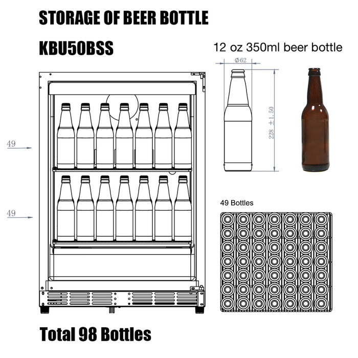 KingsBottle 23.5" Triple Zone Wine & Beverage Center with 44 Bottle & 160 Can Capacity KBU50BW3-SS