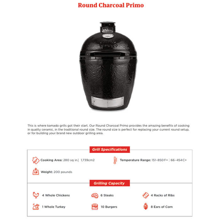 Luxe Homes Direct Round All-In-One Freestanding Charcoal Ceramic Kamado Grill