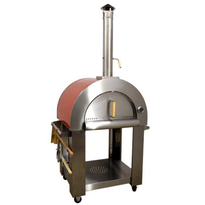 Omcan Stainless Steel Wood-Fired Pizza Oven with Red Enamel Exterior WO-CN-0640R