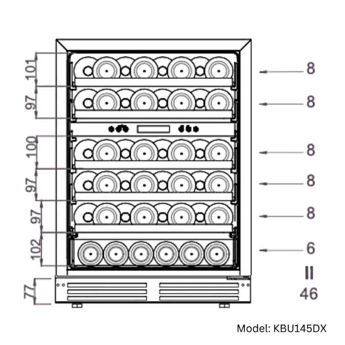 KingsBottle 23.5" Undercounter Dual Zone Wine Cooler with 46 Bottle Capacity KBU145DX