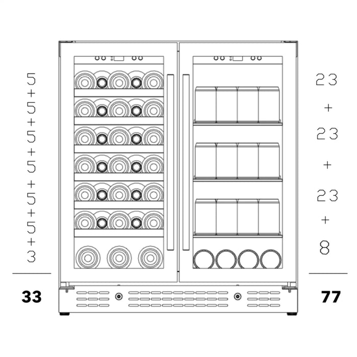 KingsBottle 29.5" Dual Zone Wine and Beverage Center with 33 Bottle & 77 Can Capacity KBU165BW