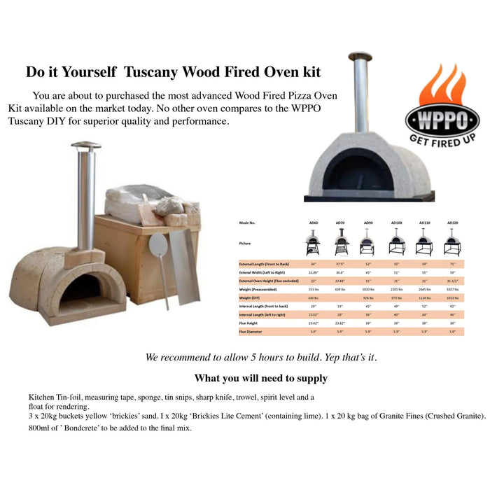 WPPO DIY AD70 Tuscany Countertop Wood-Fired DIY Kit Pizza Oven (Residential) WDIY-AD70