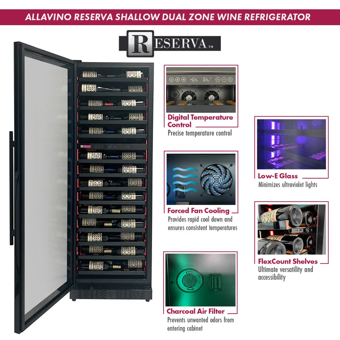 Allavino 23.5" Reserva Series Dual Zone Shallow Wine Cooler with 67 Bottle Capacity VSW6771D