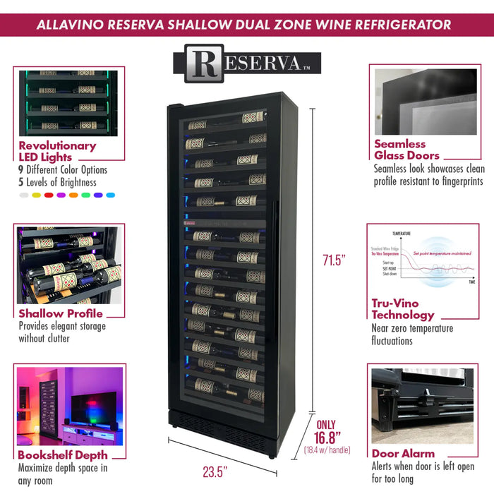 Allavino 23.5" Reserva Series Dual Zone Shallow Wine Cooler with 67 Bottle Capacity VSW6771D