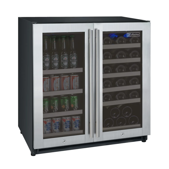 Allavino 30" FlexCount II Tru-Vino Dual Zone Built-In Wine Cooler & Beverage Center with 30 Bottle & 88 Can Capacity VSWB30-2SF20