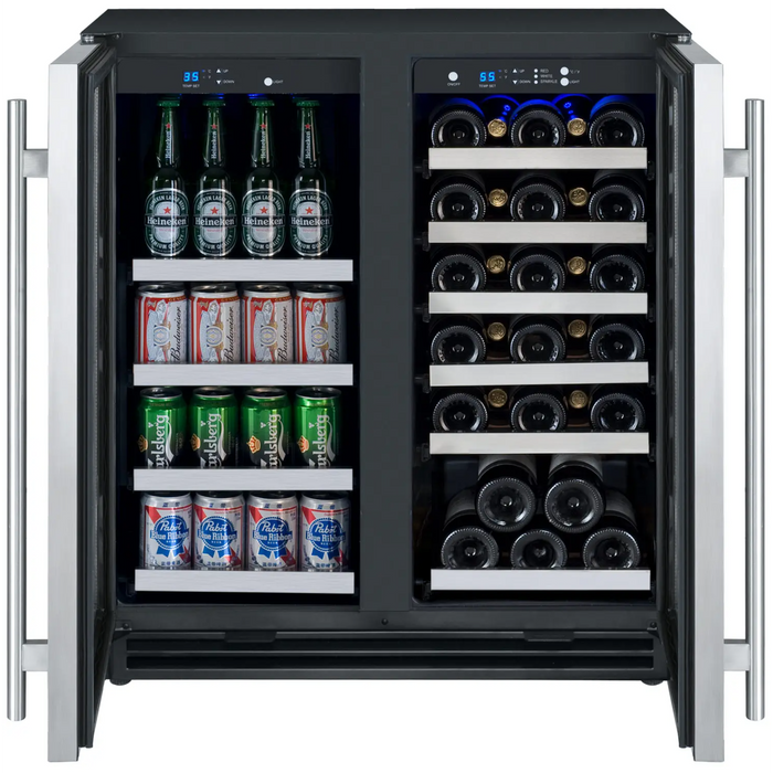 Allavino 30" FlexCount II Tru-Vino Dual Zone Built-In Wine Cooler & Beverage Center with 30 Bottle & 88 Can Capacity VSWB30-2SF20