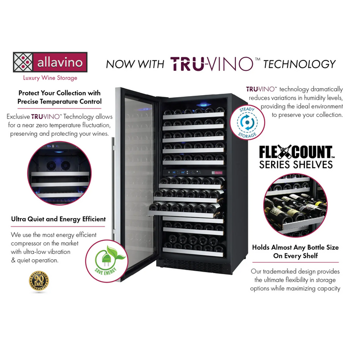 Allavino 24" FlexCount II Tru-Vino Dual Zone Wine Cooler with 121 Bottle Capacity VSWR121