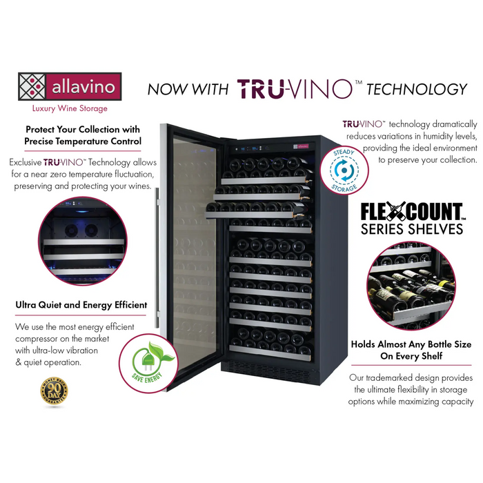 Allavino 24" FlexCount II Tru-Vino Single Zone Wine Cooler with 128 Bottle Capacity VSWR128