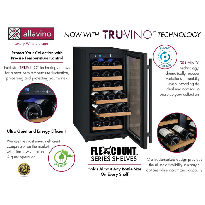 Allavino 15" FlexCount II Tru-Vino Single Zone Wine Refrigerator with 30 Bottle Capacity VSWR30-1BR20