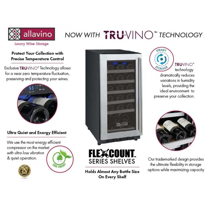 Allavino 15" FlexCount II Tru-Vino Single Zone Wine Cooler with 30 Bottle Capacity VSWR30-1SL20