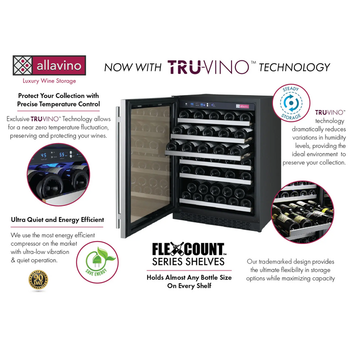 Allavino 23.4" FlexCount Series Single Zone Built-in Wine Cooler with 56 Bottle Capacity VSWR56