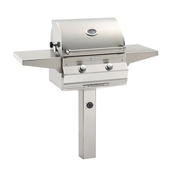 Fire Magic Aurora A430s 24" In-Ground Post Mount Outdoor Grill with One Infrared Burner &  Analog Thermometer- A430S-7LA-G6